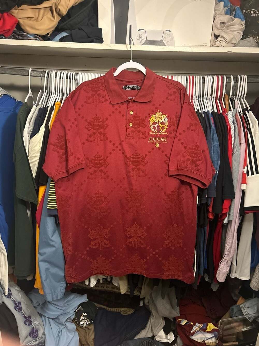 COOGI Mens XXL Red Embroidered Crest All Over Print Polo Shirt
